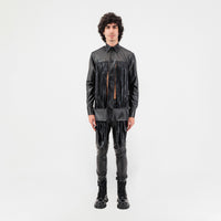 Satin draping cut-out shirt in Black