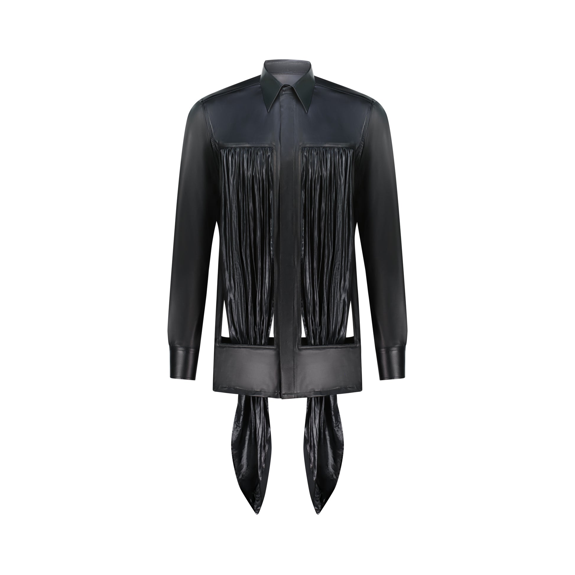 Satin draping cut-out shirt in Black