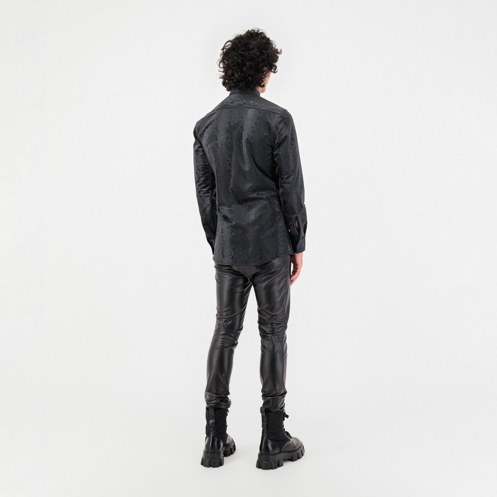 Snake Print Collared Shirt in Black