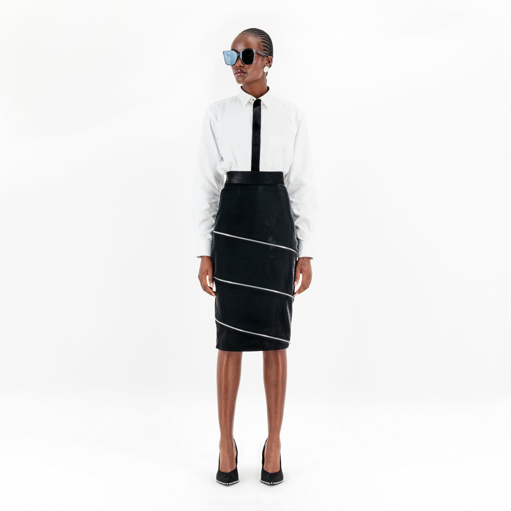 Shop Spiral Zipper Pencil Skirt with Adjustable Zipper Detail