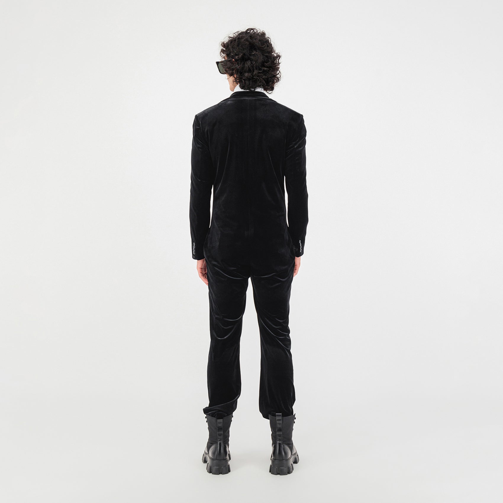 Black Velvet Jumpsuit with Deep V-Cut and Tailored Fit