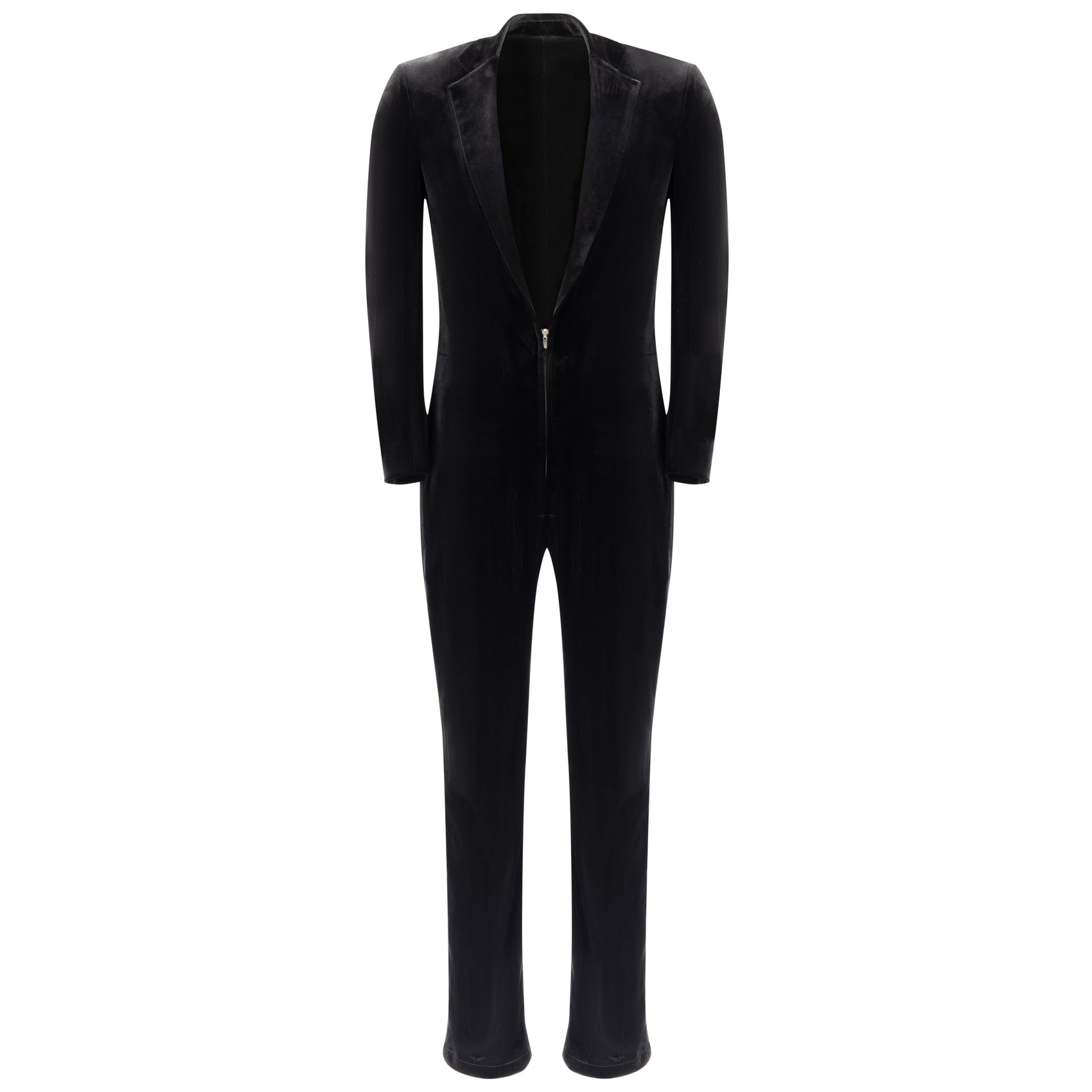 Black Velvet Jumpsuit with Deep V-Cut and Tailored Fit