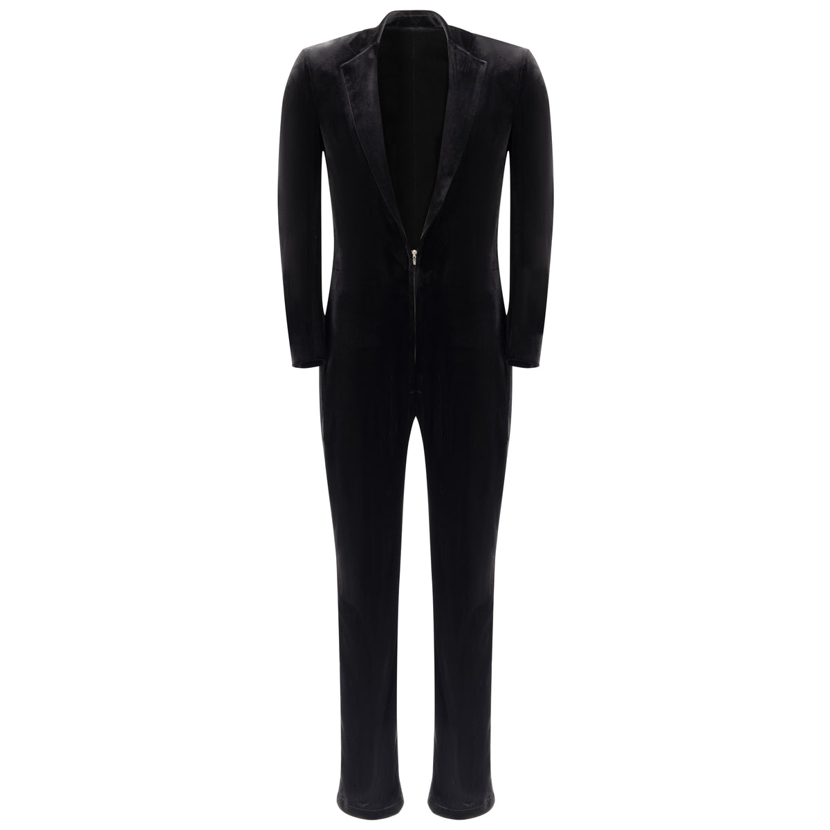 Black Velvet Jumpsuit with Deep V-Cut and Tailored Fit