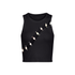 Cowrie embellished tank top featuring multicolored cowrie shell detail on a black fitted silhouette.