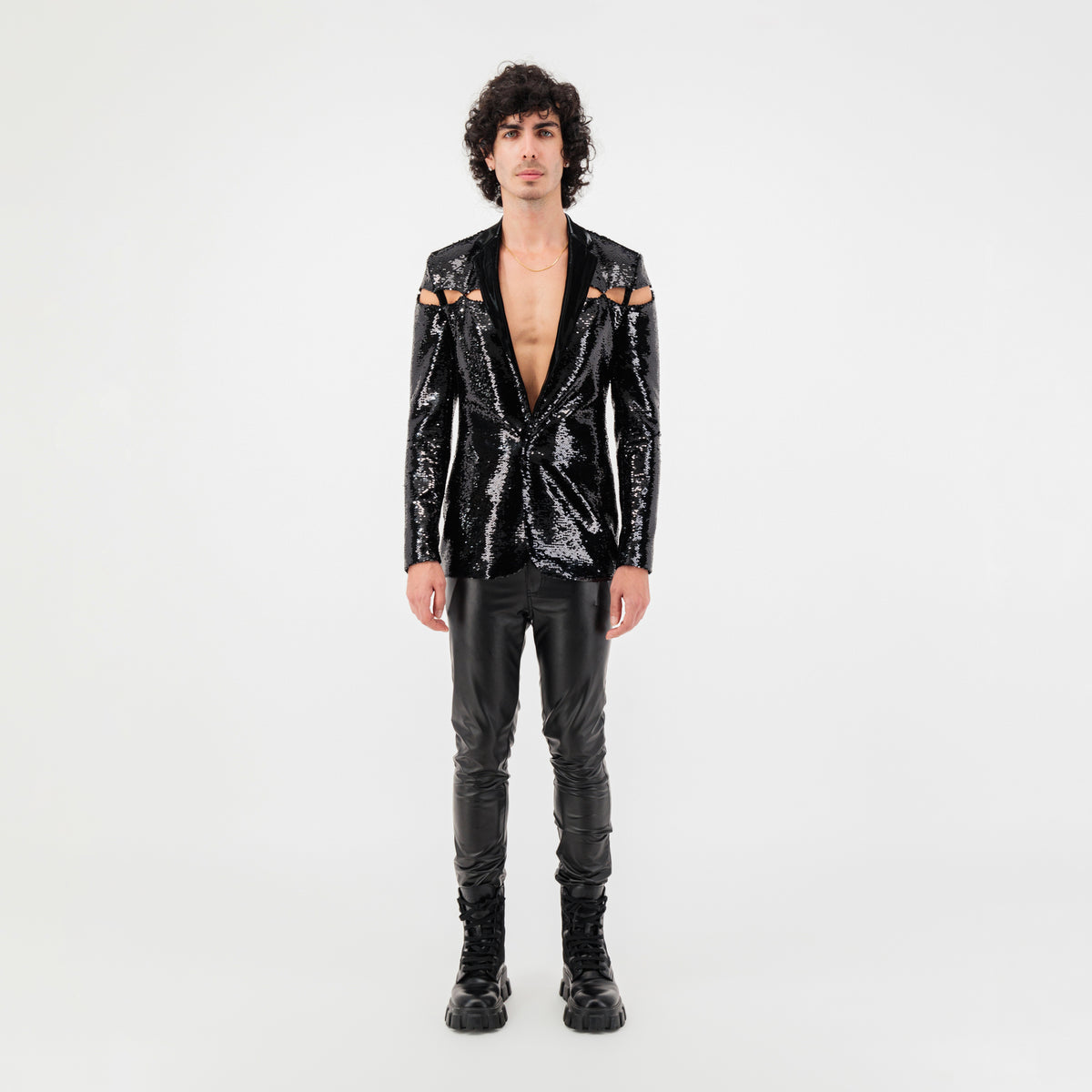 Buy Black Cut Out Sequin Jacket Online | ÚCHÈ Fashion Brand