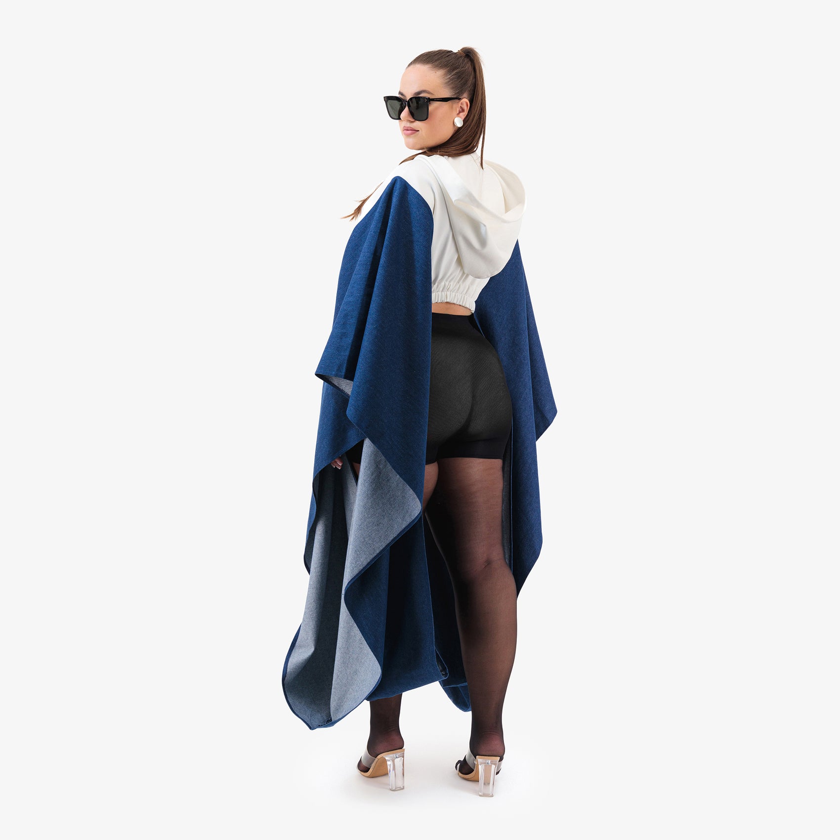 Denim Agbada Sleeves Crop Hoodie
