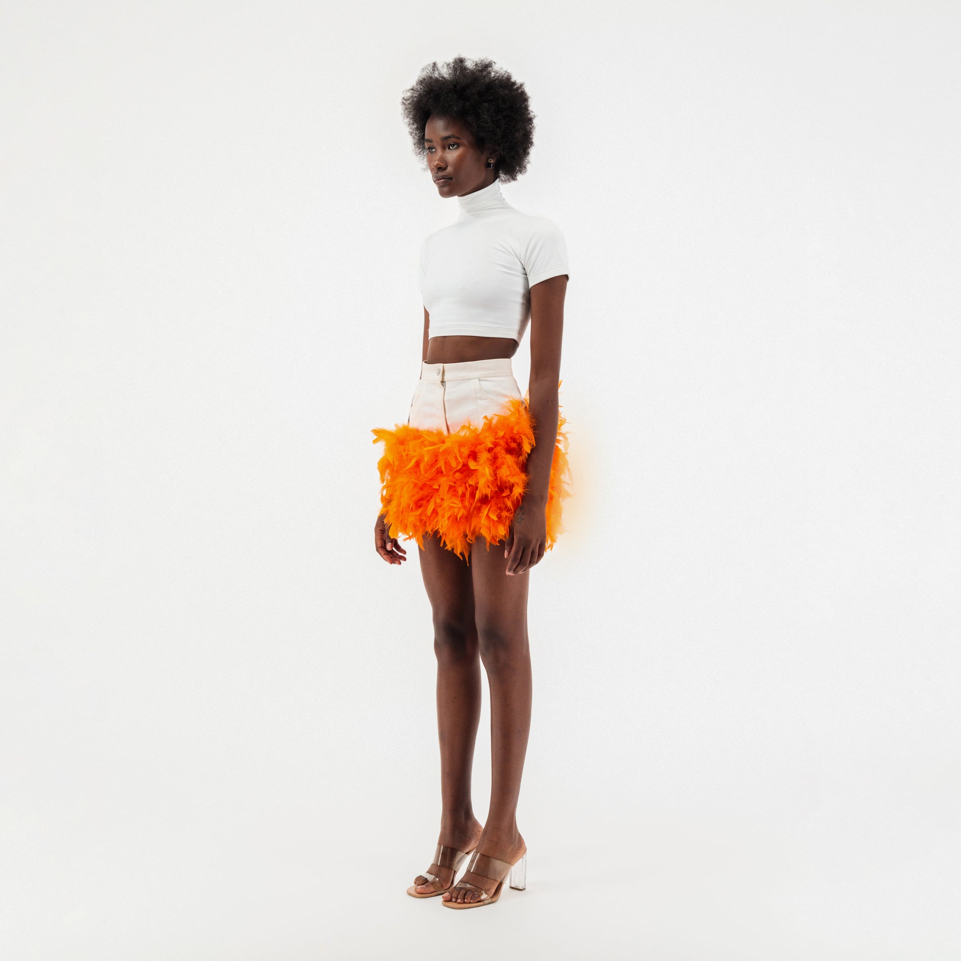 Denim Mini Feather Skirt
