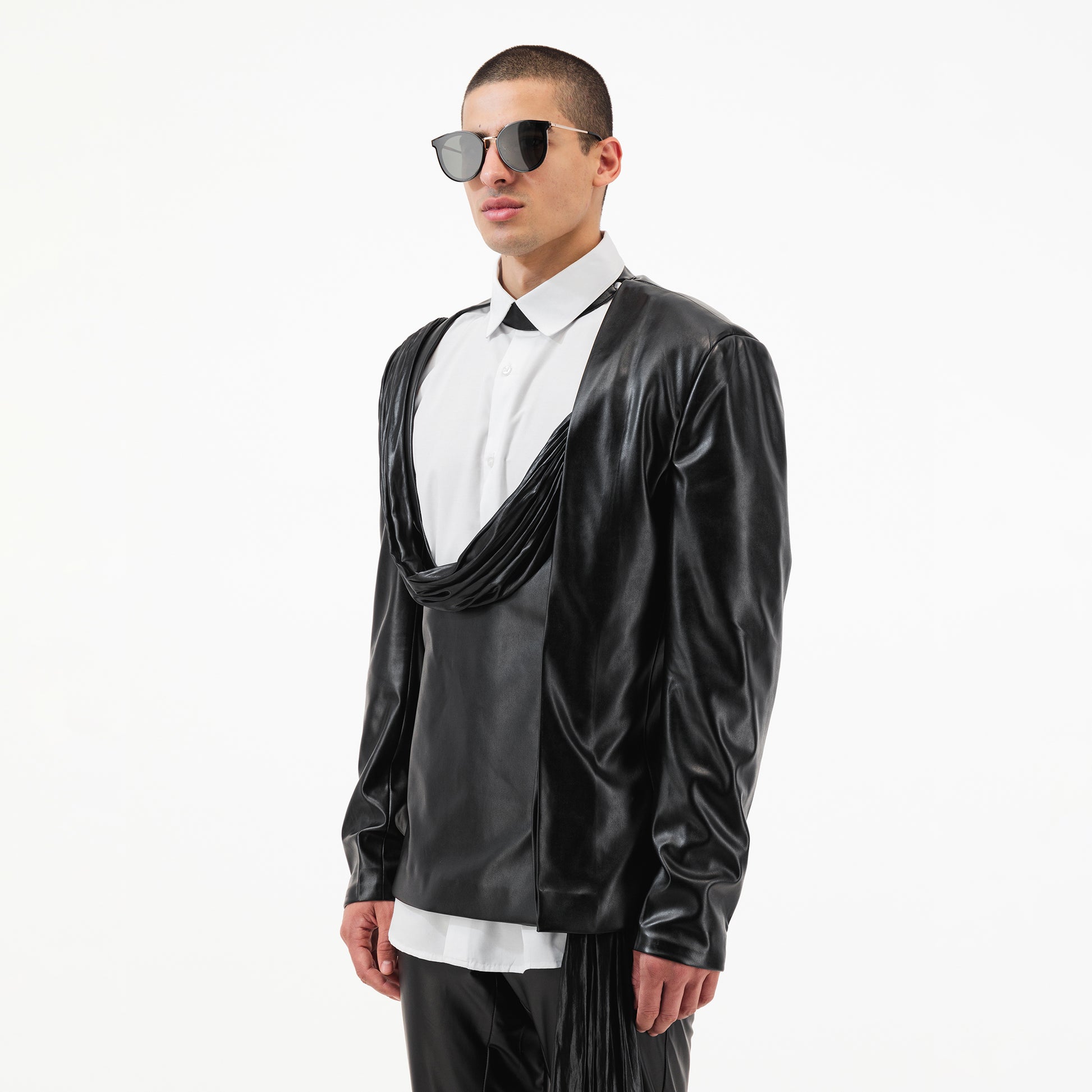 Leather Scarf Jacket with Attached Scarf Detail
