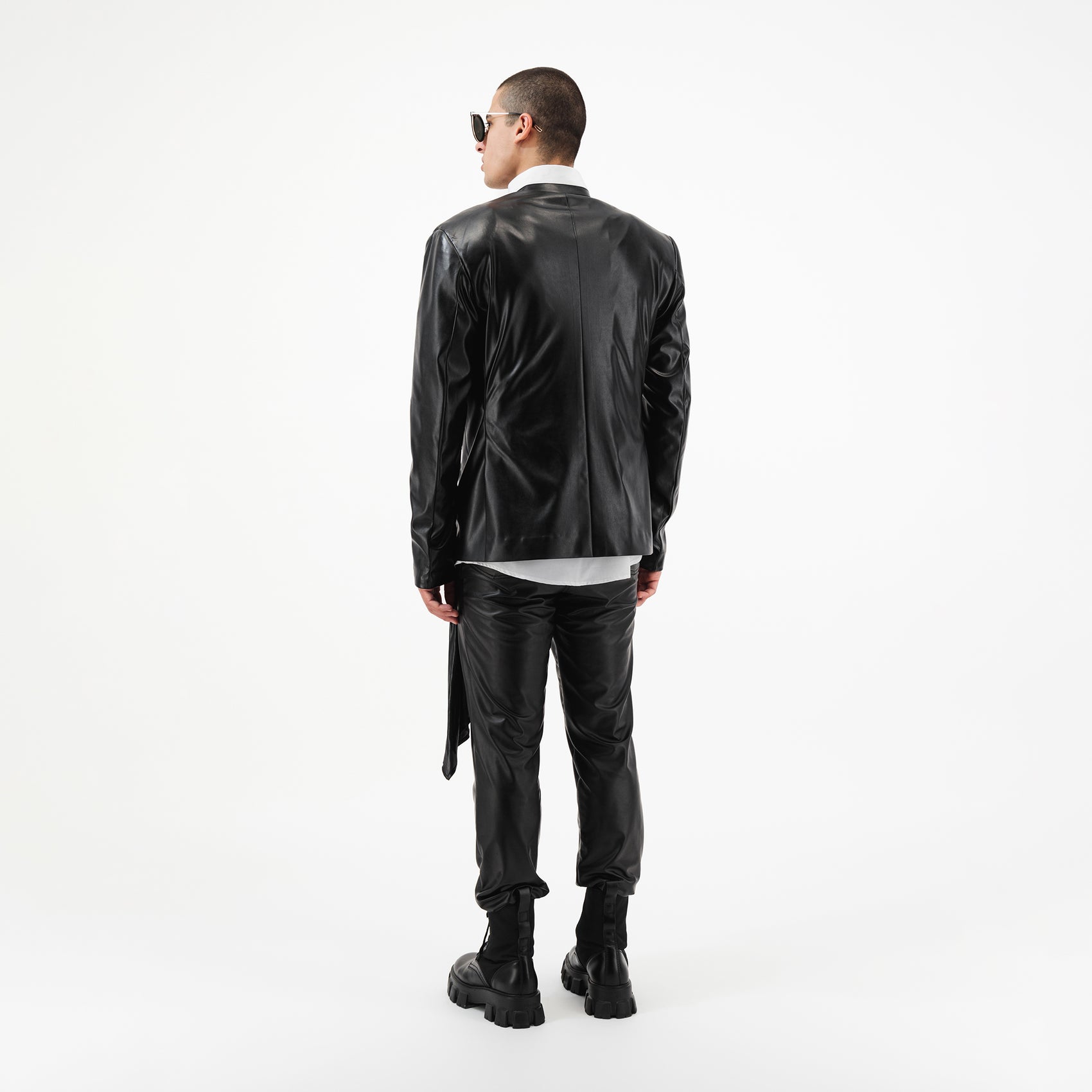 Leather Scarf Jacket with Attached Scarf Detail
