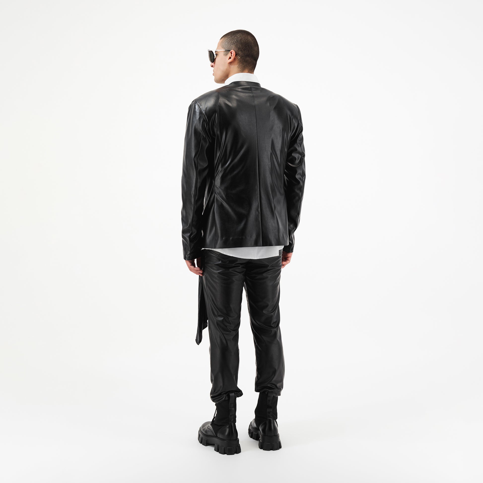 Leather Scarf Jacket with Attached Scarf Detail