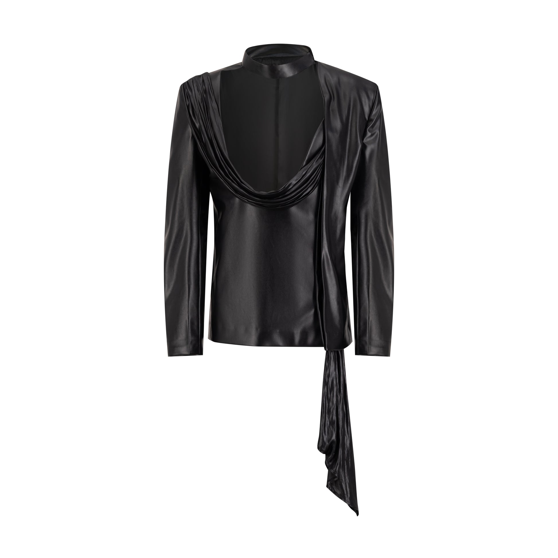 Leather Scarf Jacket with Attached Scarf Detail
