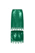 Floating Sequin Midi Skirt - Green sequined pencil skirt with crocheted hem and cowrie shell details.