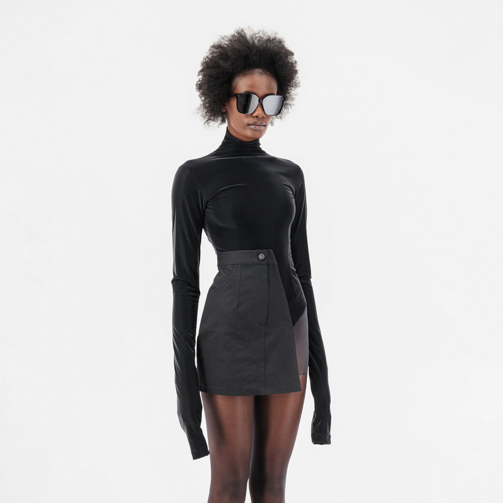 Half Skirt Crocodile Print Bodysuit