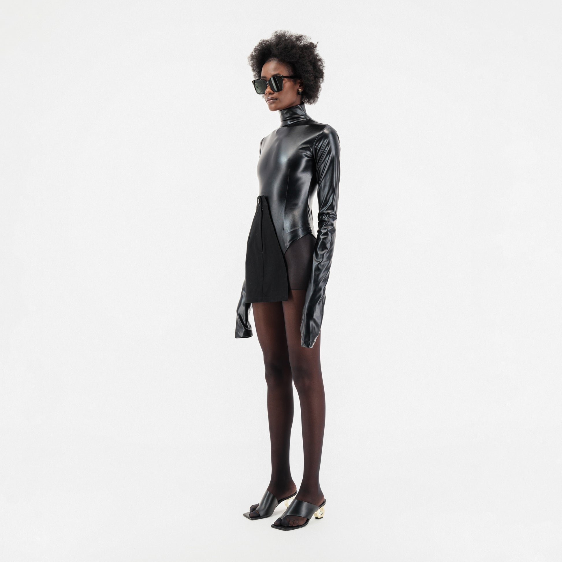 Half Skirt Faux Leather Bodysuit