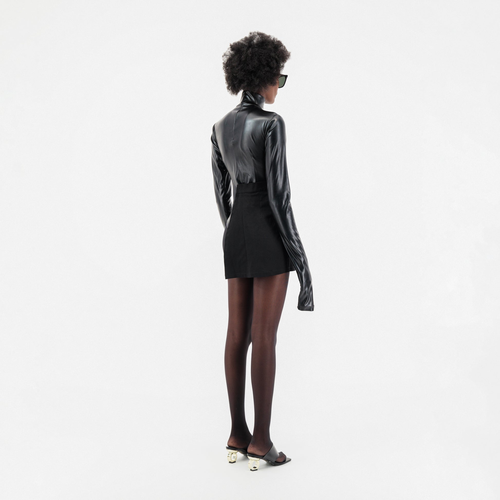 Half Skirt Faux Leather Bodysuit