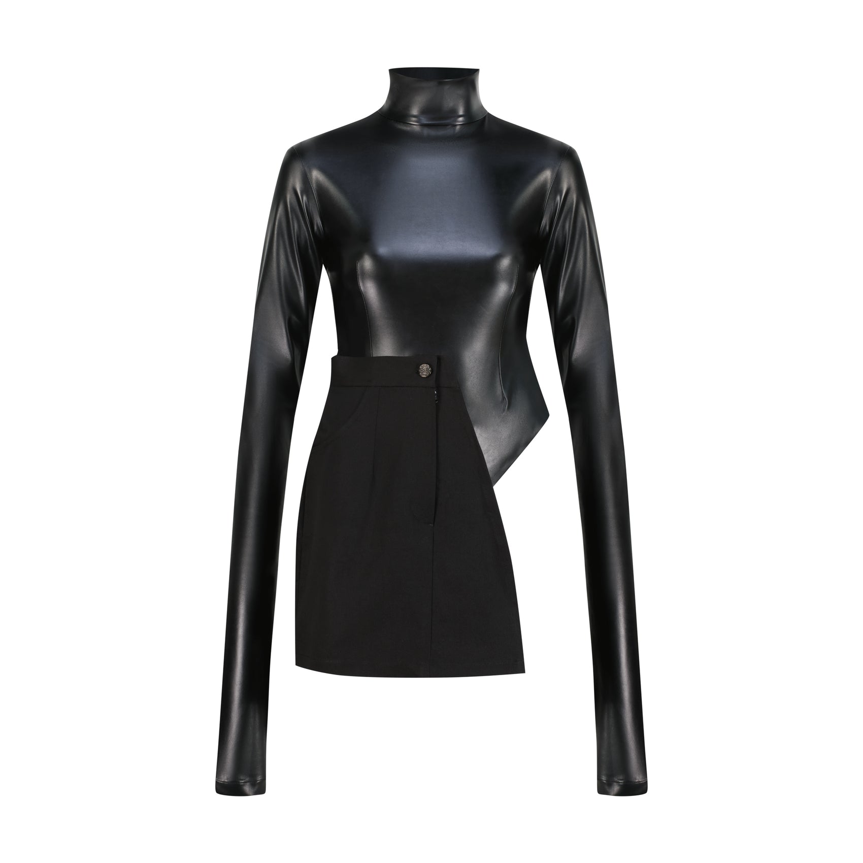 Half Skirt Faux Leather Bodysuit