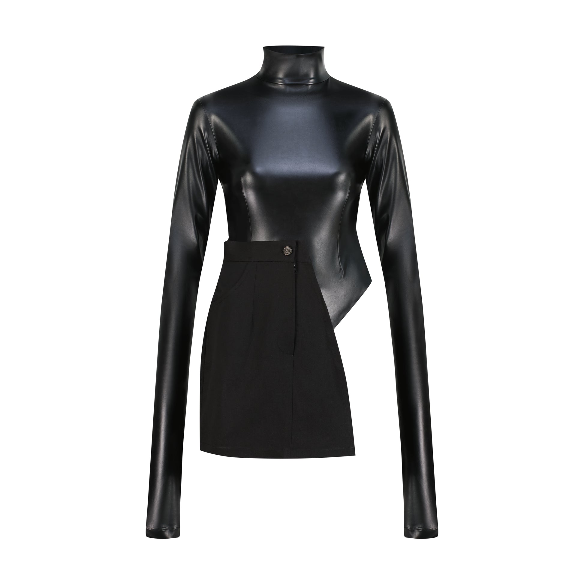 Half Skirt Faux Leather Bodysuit