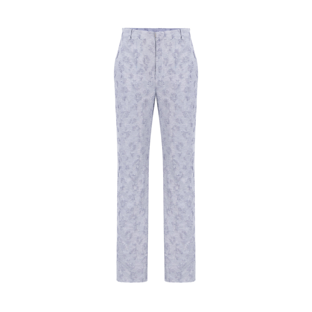 Blue Embossed Jacquard Pants