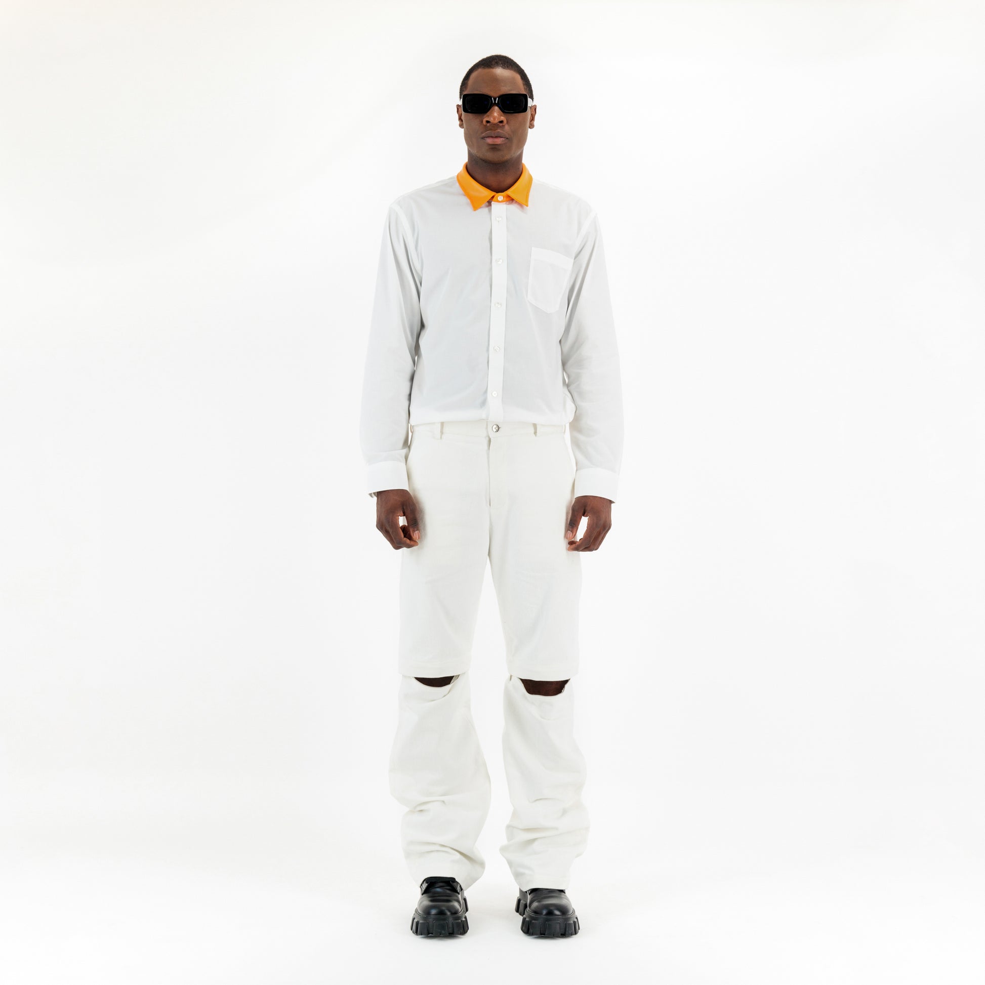 Orange Collar White Shirt