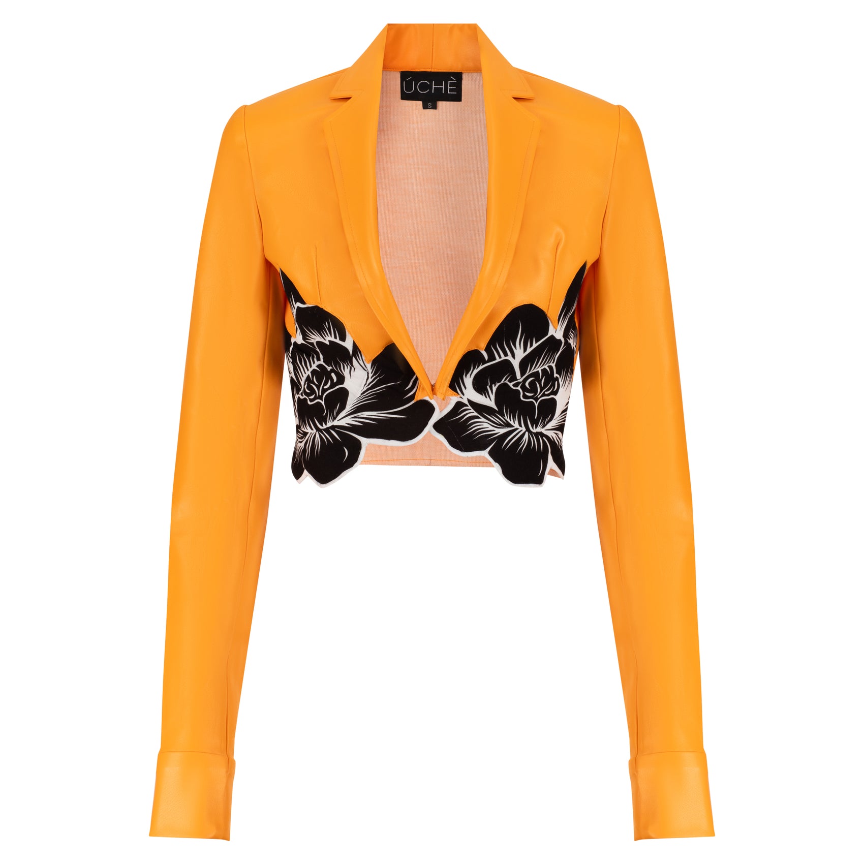 Orange Faux Leather Cropped Jacket