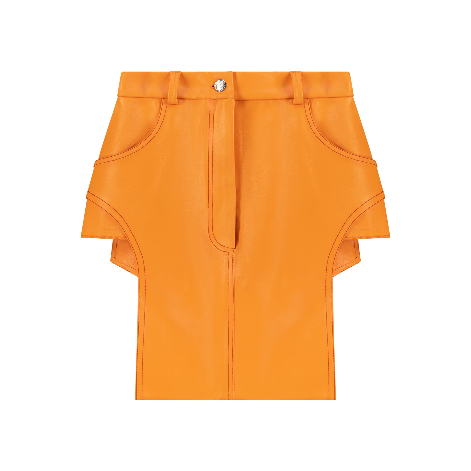Orange Faux Leather Cut Out Skirt