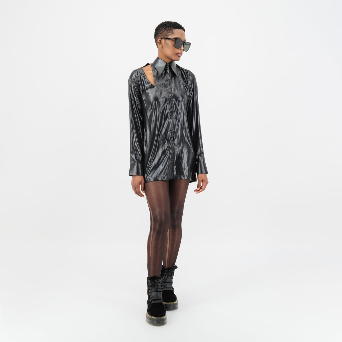 Side Cut-Out Shirt In Black Women
