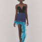 Denim Asymmetrical Feather Trim Skirt.