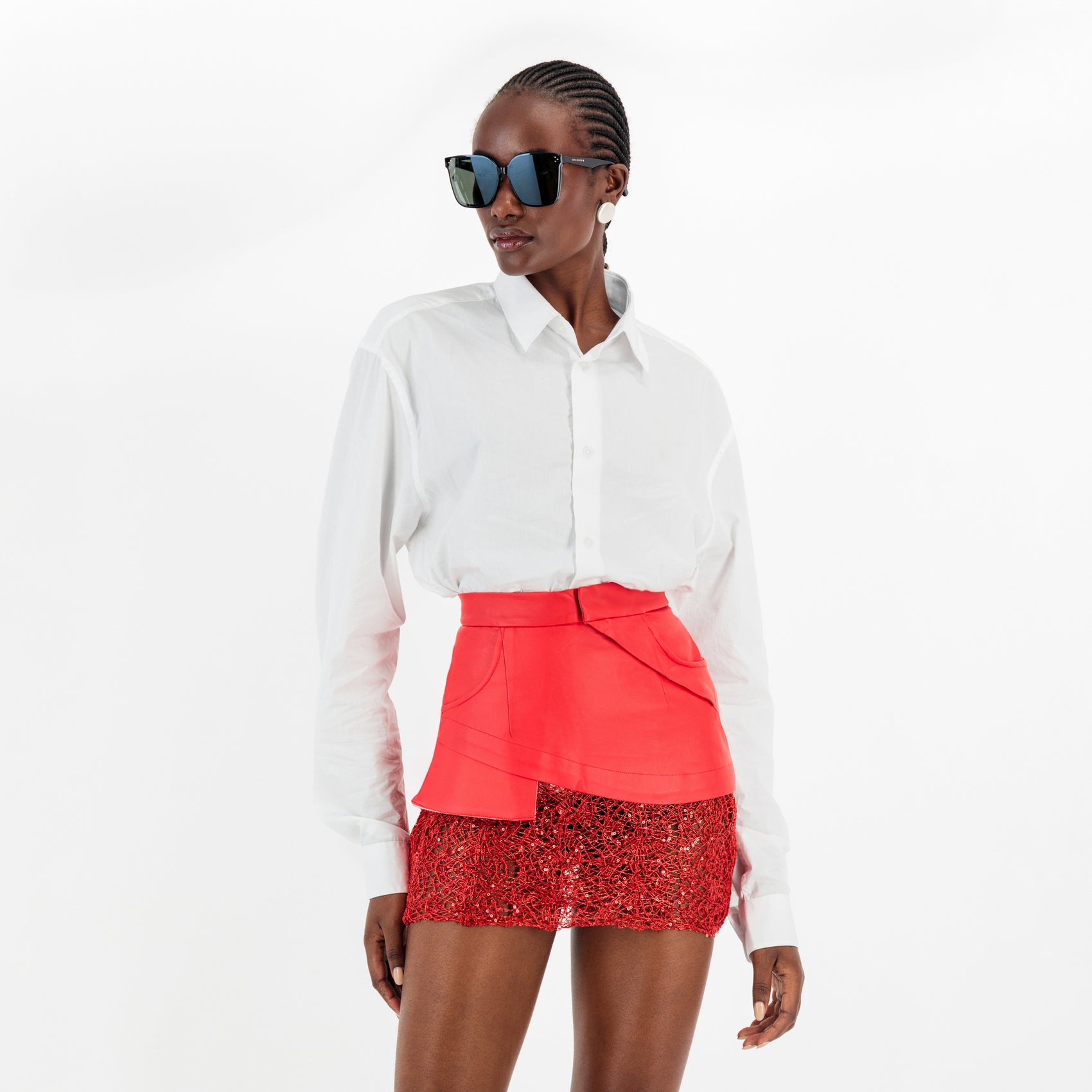 Red Faux Leather Lace Mini Skirt