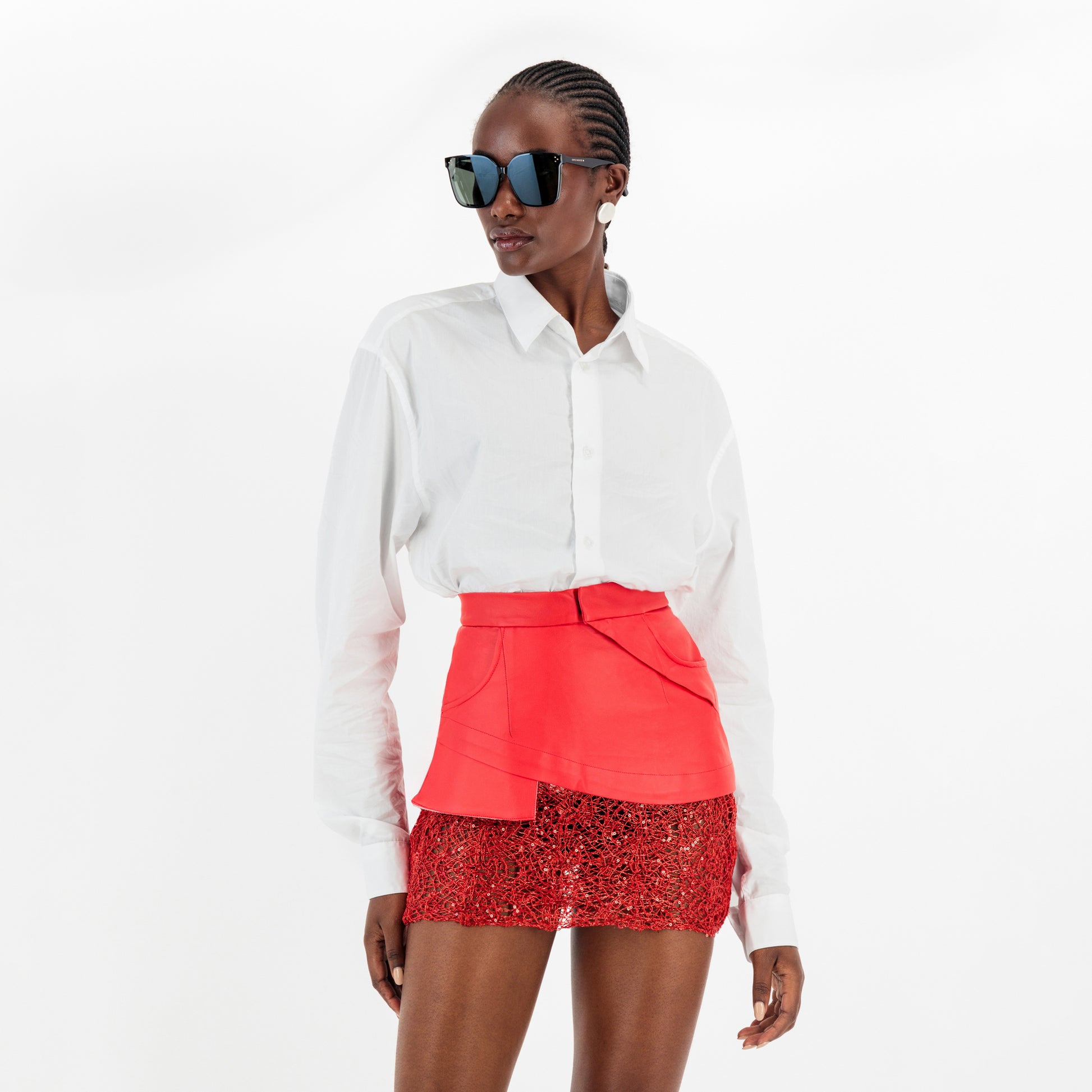 Red Faux Leather Lace Mini Skirt