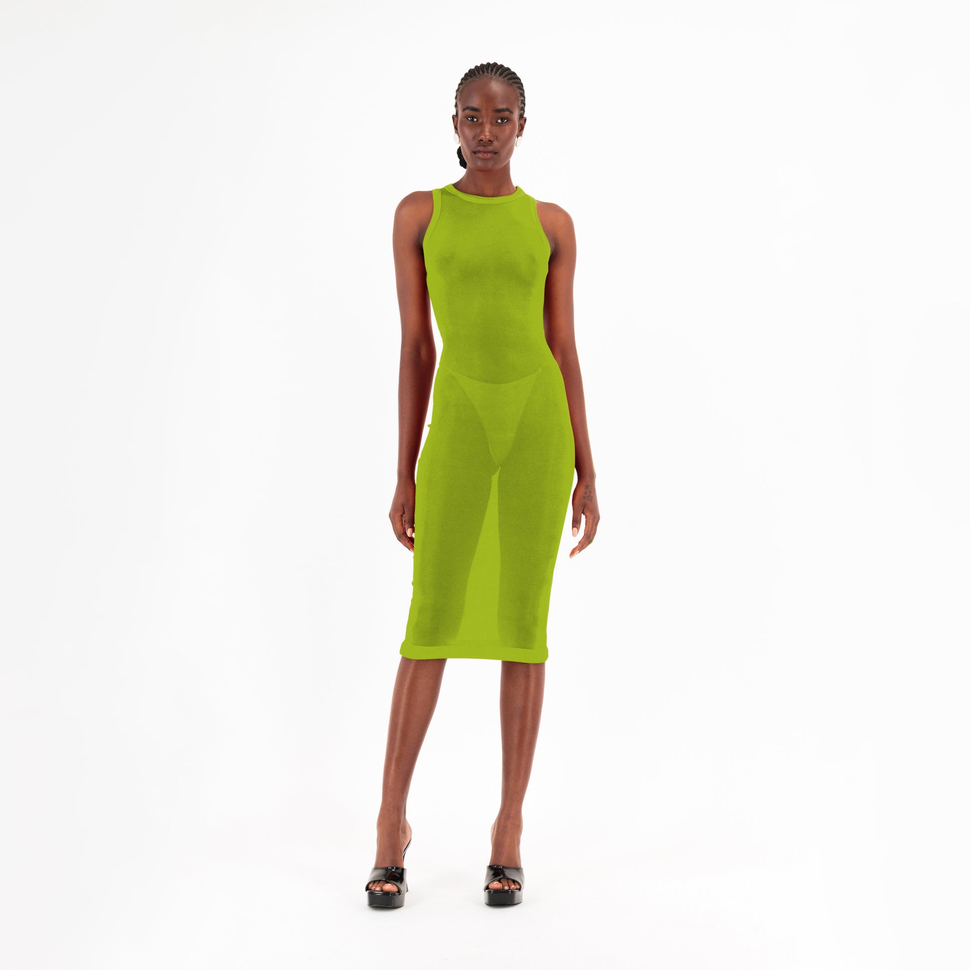 Semi-Sheer Dress In Green, L