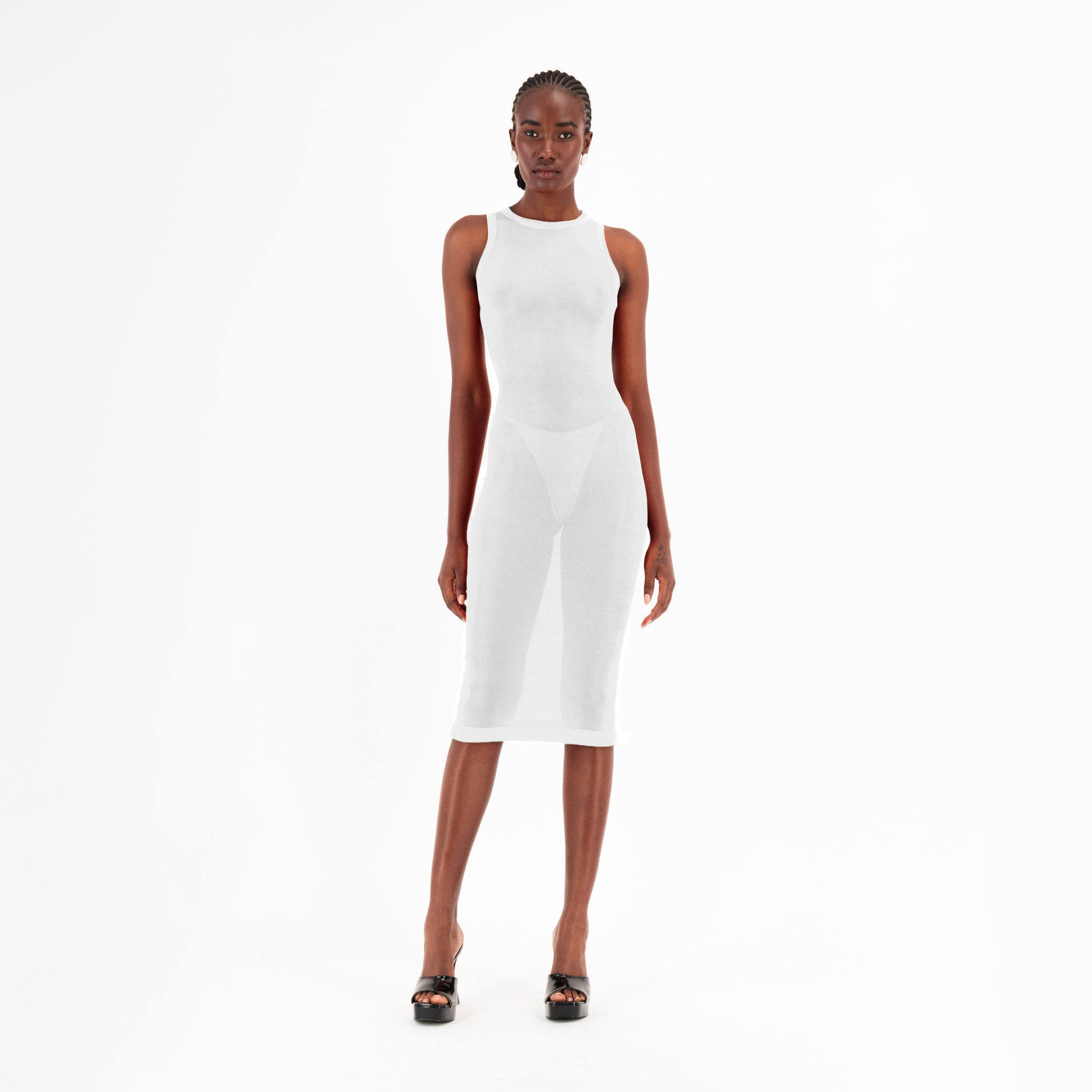 Semi-Sheer Dress In White, M