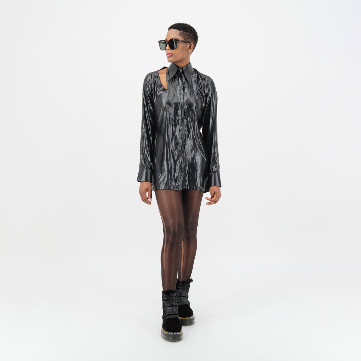 Side Cut-Out Shirt In Black Women