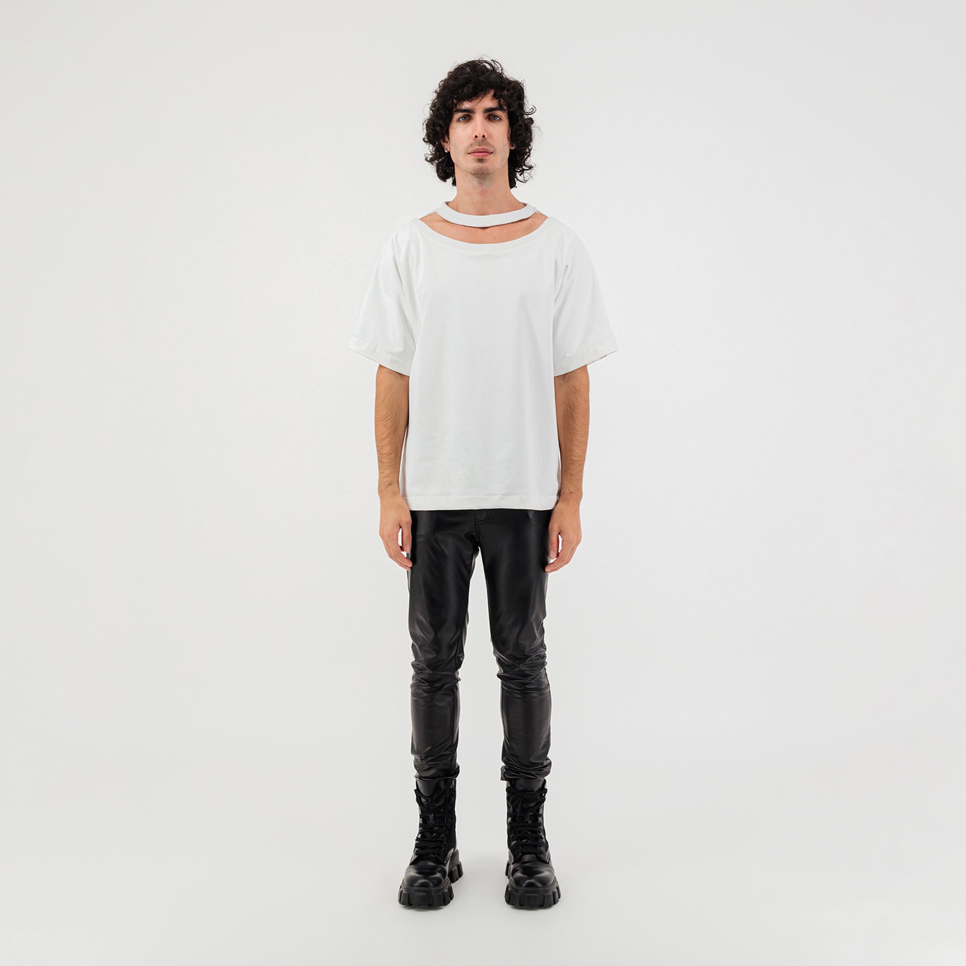 Snake Print Double Collar T - Shirt