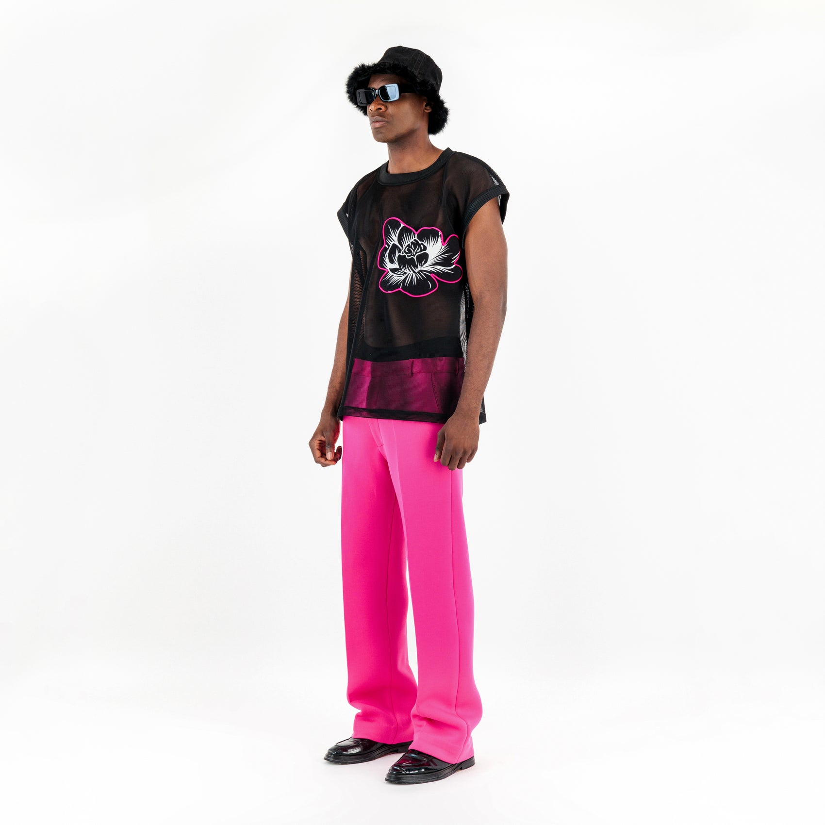 ÚCHÈ Oversized Floral Sleeveless Shirt with 3D Pocket Detail