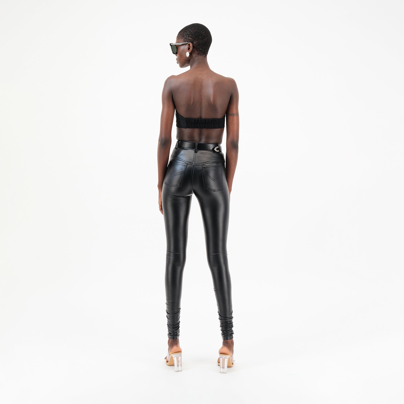 ÚCHÈ Tailored Faux Leather Leggings with Metallic Details