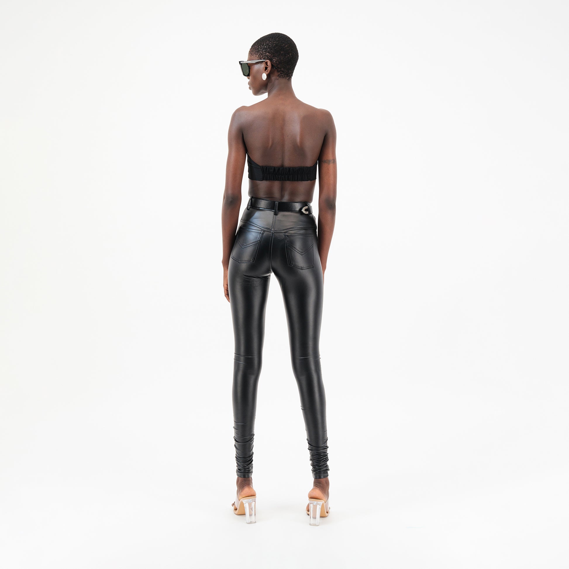 ÚCHÈ Tailored Faux Leather Leggings with Metallic Details
