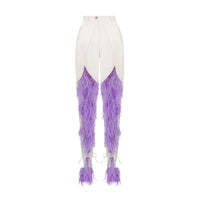 Feather tie- ankle pants In White