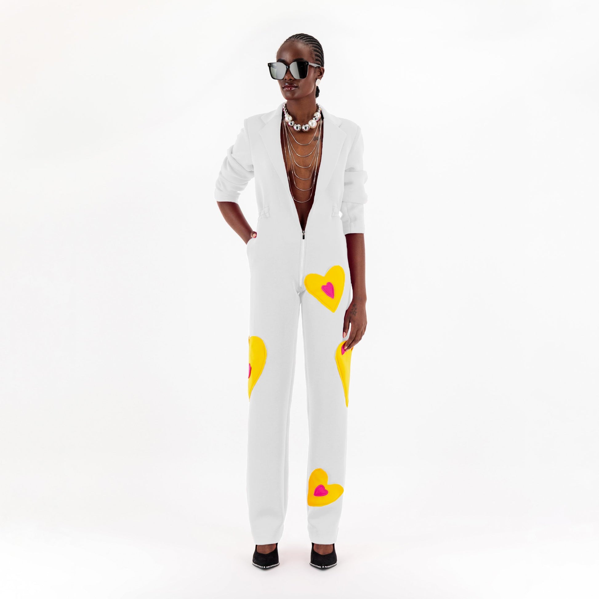 White Heart Detail Jumpsuit